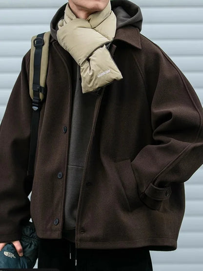 American Retro Woolen Jacket Men's Loose Winter Coat