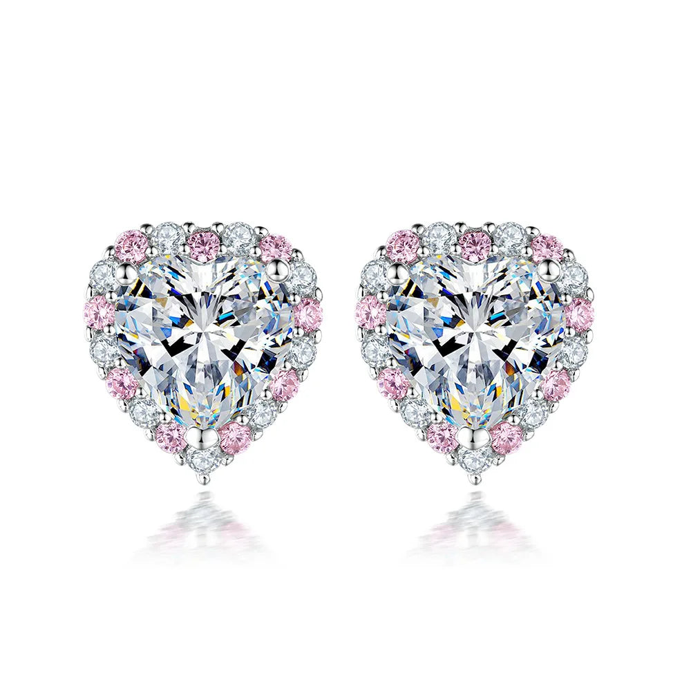 FIRERING Rosa Herz Moissanit Halskette Ohrring Set 2 Karat mit Zertifikat Diamant Test Bestanden Damen Schmuck Geschenk S925 Silber