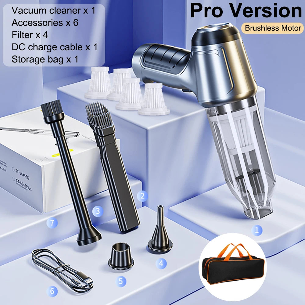 Vacuum cleaner set with accessories on a blue background