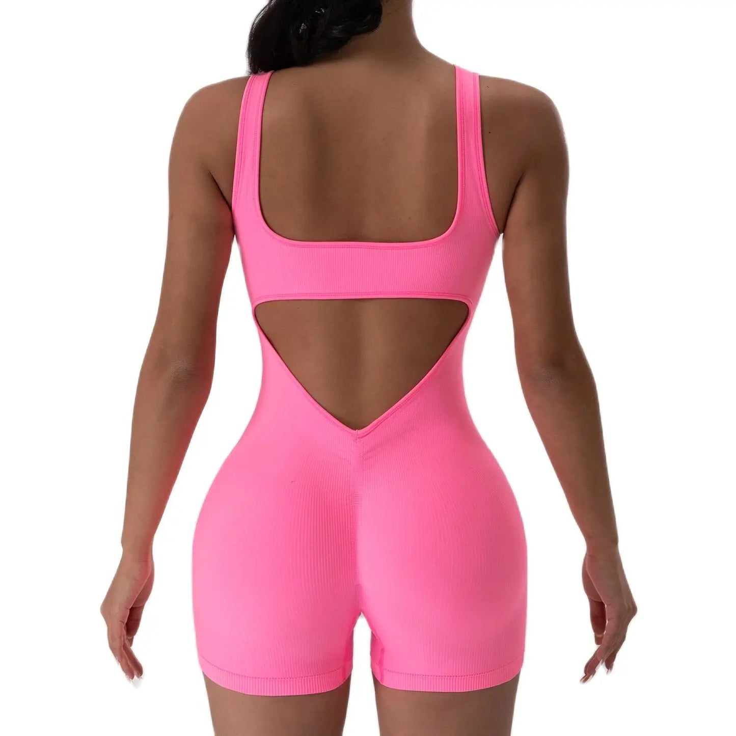 1 STÜCK Rückenloses Yoga-Set U-Ausschnitt Ärmelloser Sport-Jumpsuit Einfarbig Gerippt Stretch Damen Bodysuit Ohne Brustpolster