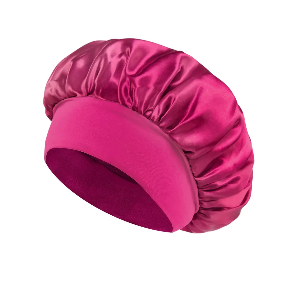 Damen Satin Haube Schlafhaube Haarpflege Seidenhaube Einfarbige breitkrempige Schlafhaube mit elastischem weichen Band