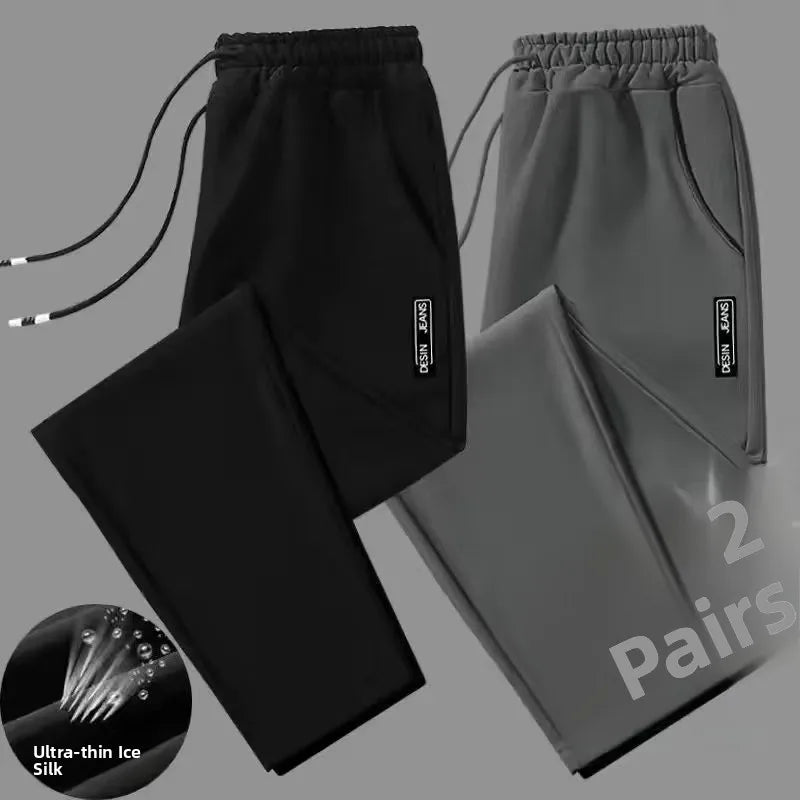 Cheap Thin Ice Silk Work Pants for Men Summer Wear Resistant Low Waist Straight Leg Casual Trousers for Office And Constructi...