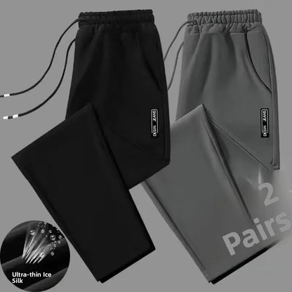 Cheap Thin Ice Silk Work Pants for Men Summer Wear Resistant Low Waist Straight Leg Casual Trousers for Office And Constructi...