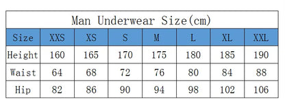 Table of man underwear size chart in centimeters