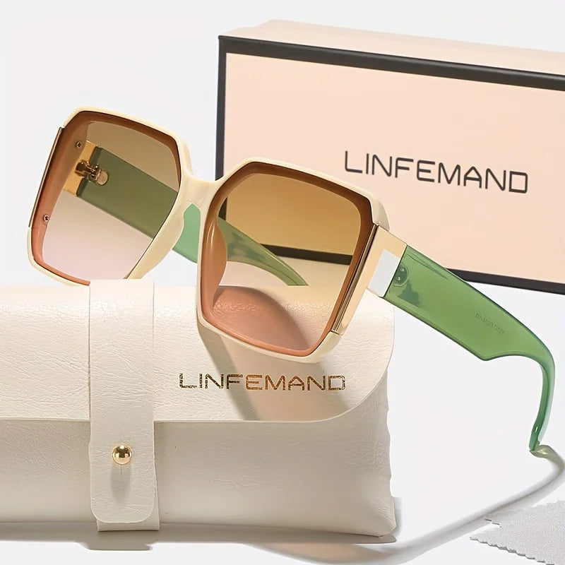 LINFEMAND Fashion Large Frame Decoration Glasses for Women UV400 Sunglasses Set Summer Dance Party Holiday Gift