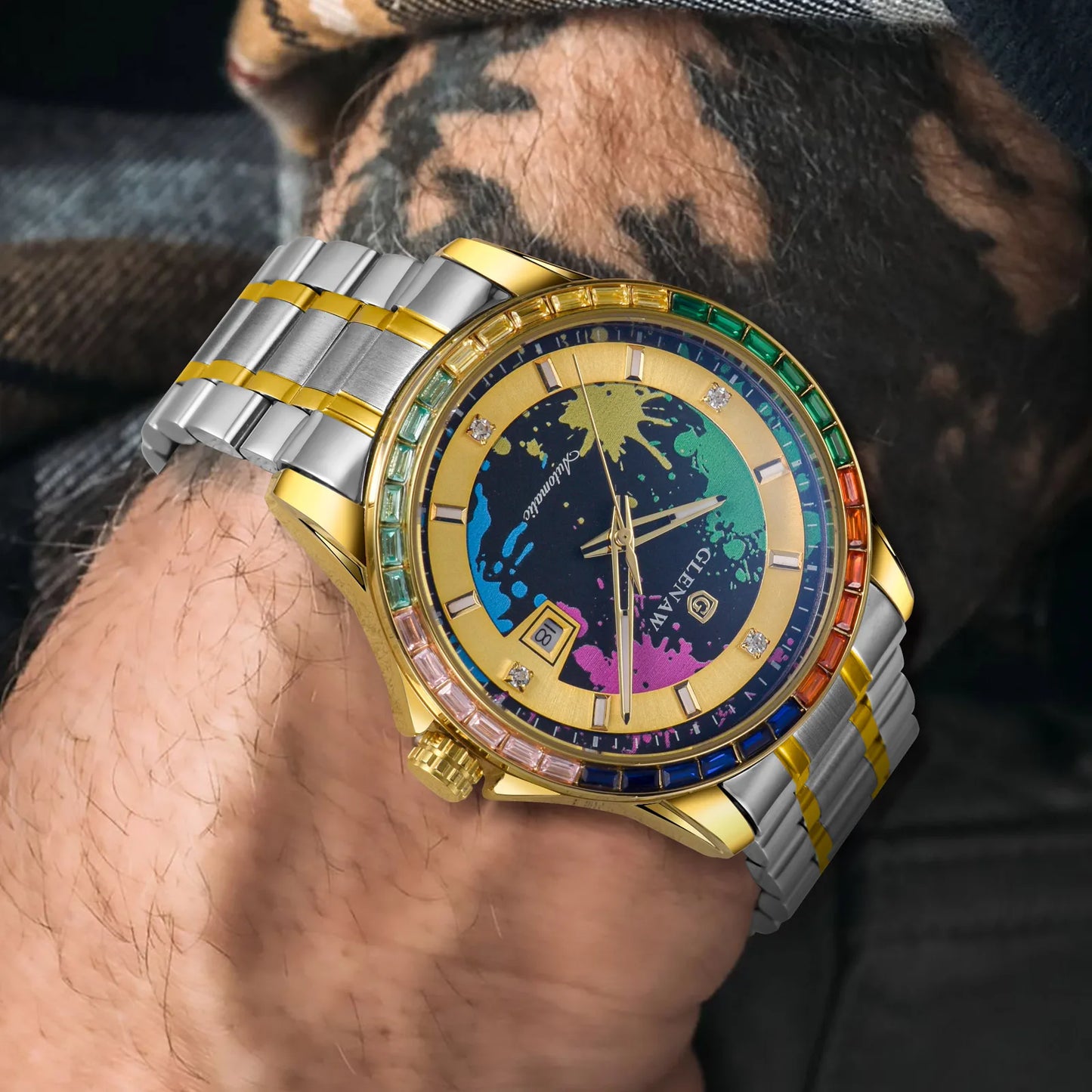 Rainbow Circle Mechanical Watch Graffiti Dial Night Light Calendar Waterproof Mechanical Watch
