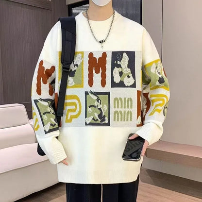 Streetwear Amerikanische Persönlichkeit Buchstabenmuster gestrickter Herren Pullover Y2K Goth Harajuku Freizeitmode Sweatshirt Paar Trend Top