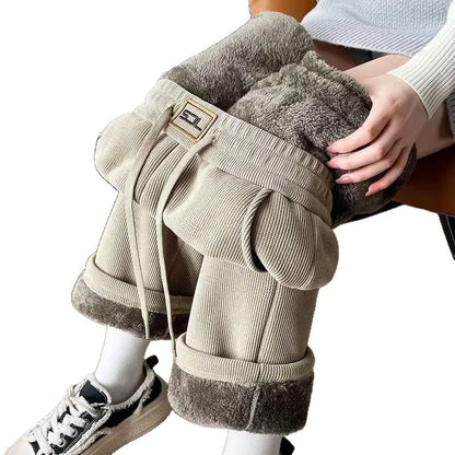 Thickened Fleece Wide Leg Pants Women's Autumn Winter New Style Northeast INS Casual Loose High Rise Straight Leg Trousers