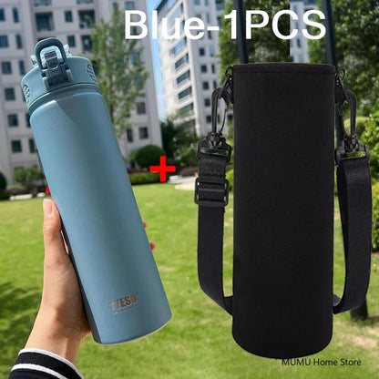 TYESO 600/750ML Thermosflasche mit Strohhalm Edelstahl Auto Thermobecher Sport Wasserflaschen Hält Kalt und Warm Thermobeker