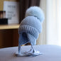 Große Pelzige Fuchs Fellball Kinder Ohrenschutz Mütze Mädchen Winter Dick Warm Plüsch Strickmütze Anti-Kälte Mütze Gorros Invierno 4m807