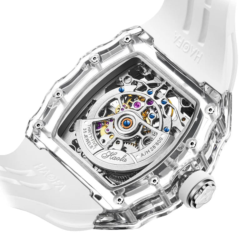 Haofa Tourbillon Crystal Transparent Hollowing Waterproof Luminous Automatic Mechanical Watches