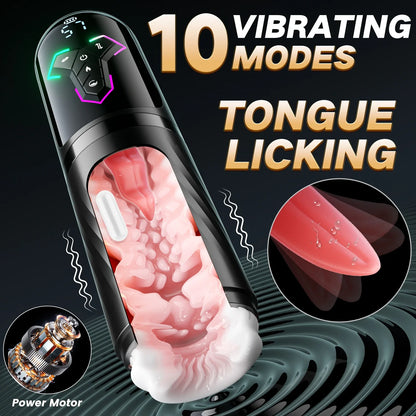 Sexual product with 10 vibrating modes and tongue licking feature on a dark background
