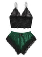 2PCS Women's Satin Pajama Set Lace Cami Top and Shorts Sexy Lingerie Sleepwear Summer Breathable Nightwear Black And Pink