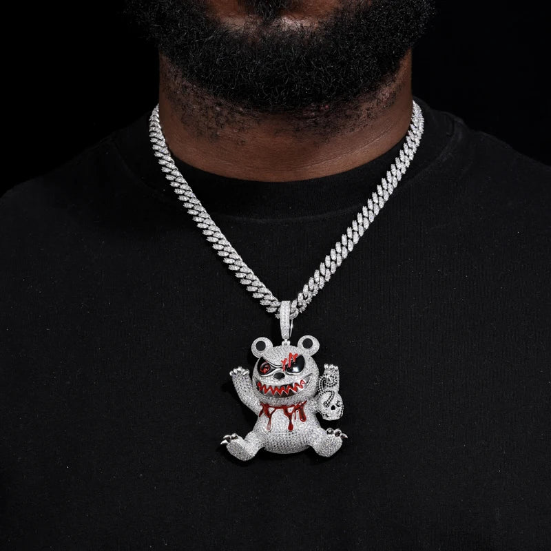 Moissanite Wizard Violence Bear Pendant Jewelry 925 Sterling Silver 3 Materials