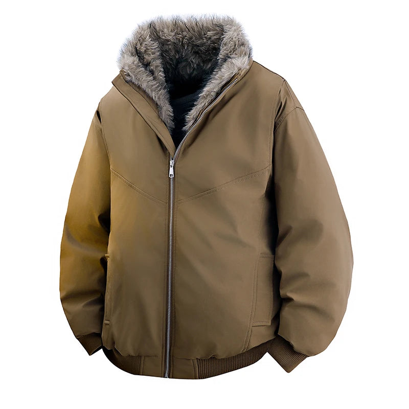 Men's 2025 Winter New Faux Fur Collar Padded Thickened Jackets Loose Comfort Warm Zipper Coats Male  Leisure Long Sleeve Jackets