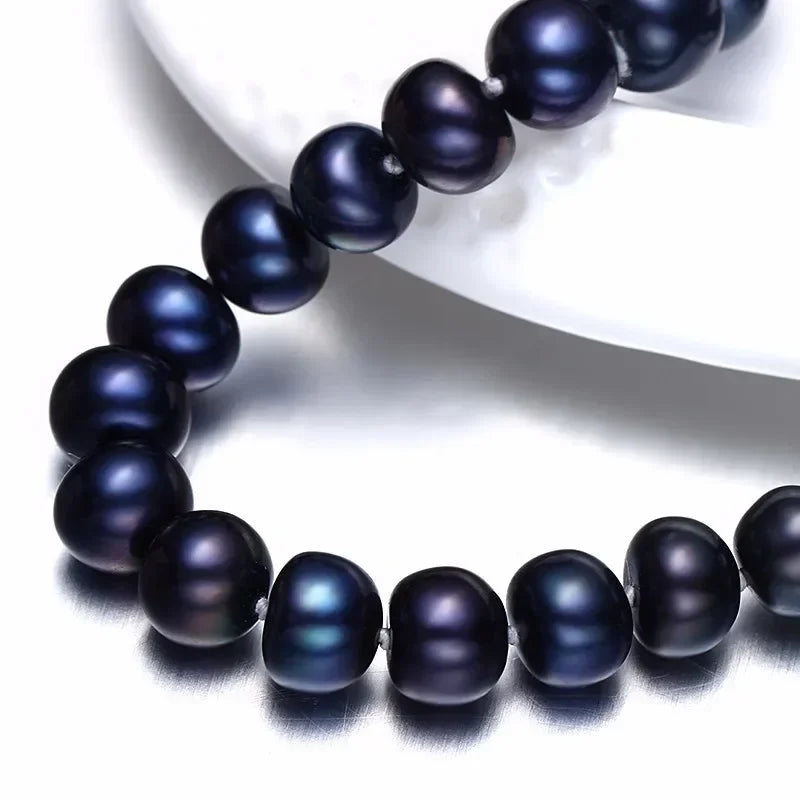 7-10mm Natural Freshwater Black Pearls Necklace for Women 925 Sterling Silver Life of Tree Buckle Necklace Jewelry Gift