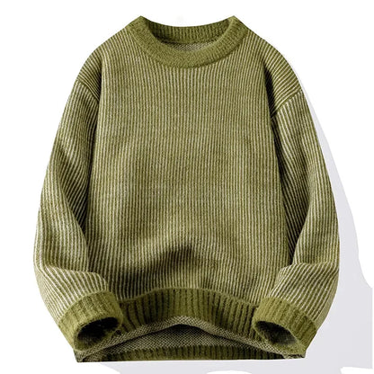2024 Men's Autumn and Winter Warm Sweater Fashion Trend Loose Crew Neck Solid Color Bottom Shirt Men's Long Sleeve Vest Sweater