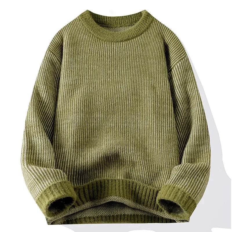 2024 Men's Autumn and Winter Warm Sweater Fashion Trend Loose Crew Neck Solid Color Bottom Shirt Men's Long Sleeve Vest Sweater