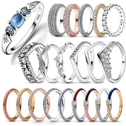 New 925 Sterling Silver Rings Stackable Infinite Heart Red Enamel for Women Mom Original Silver 925 Wedding Ring Jewelry Gift