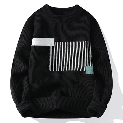 Autumn Winter Fashion O-Neck Sweater Men Patchwork Knit Pullovers Korean Casual Sweaters Loose Mens Warm Pullover Knitwear