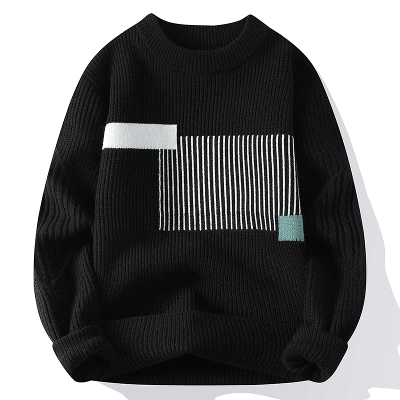 Autumn Winter Fashion O-Neck Sweater Men Patchwork Knit Pullovers Korean Casual Sweaters Loose Mens Warm Pullover Knitwear