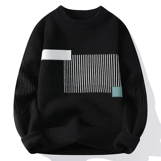 Men's Patchwork O-Neck Knit Pullover Sweater