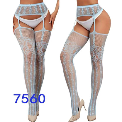 Women Fishnet Open Crotch Suspender Tights XXXL