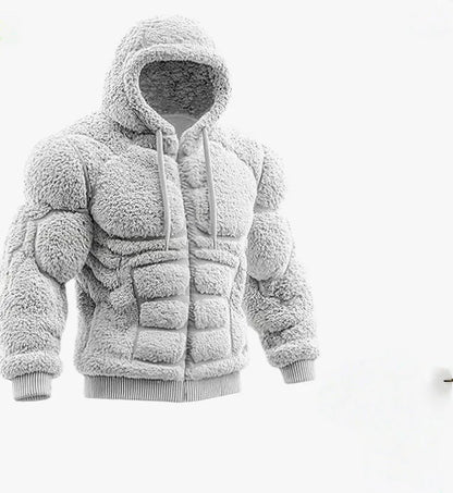 Men's Casual Sports Hoodie Fleece Lined Chest Muscle Print Long Sleeve Loose Fit Polyester Fiber Digital Print Hooded Sweatshirt