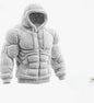 Men's Casual Sports Hoodie Fleece Lined Chest Muscle Print Long Sleeve Loose Fit Polyester Fiber Digital Print Hooded Sweatshirt