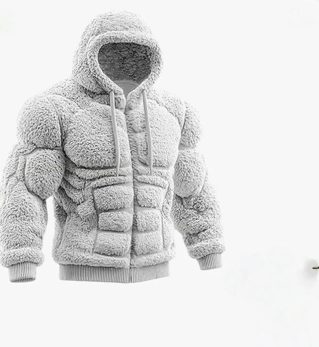 Men's Casual Sports Hoodie Fleece Lined Chest Muscle Print Long Sleeve Loose Fit Polyester Fiber Digital Print Hooded Sweatshirt
