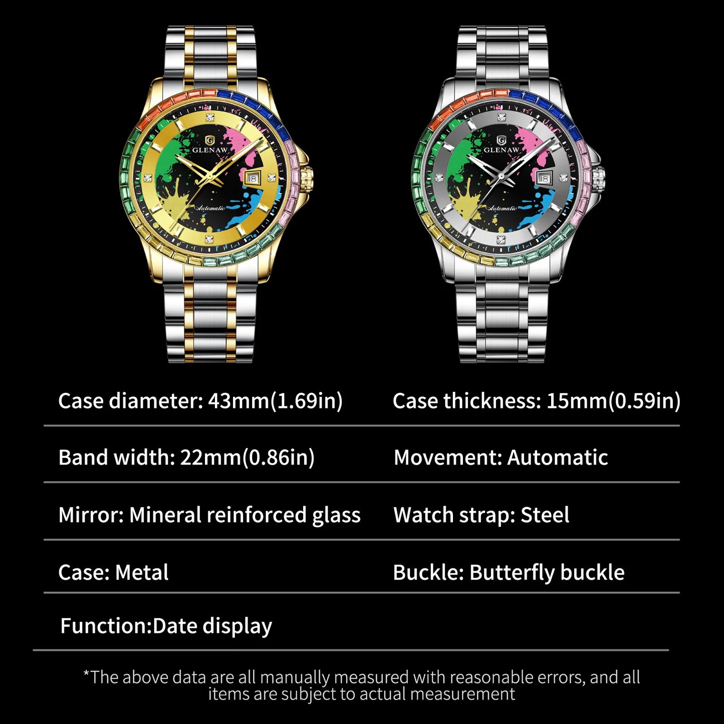 Rainbow Circle Mechanical Watch Graffiti Dial Night Light Calendar Waterproof Mechanical Watch