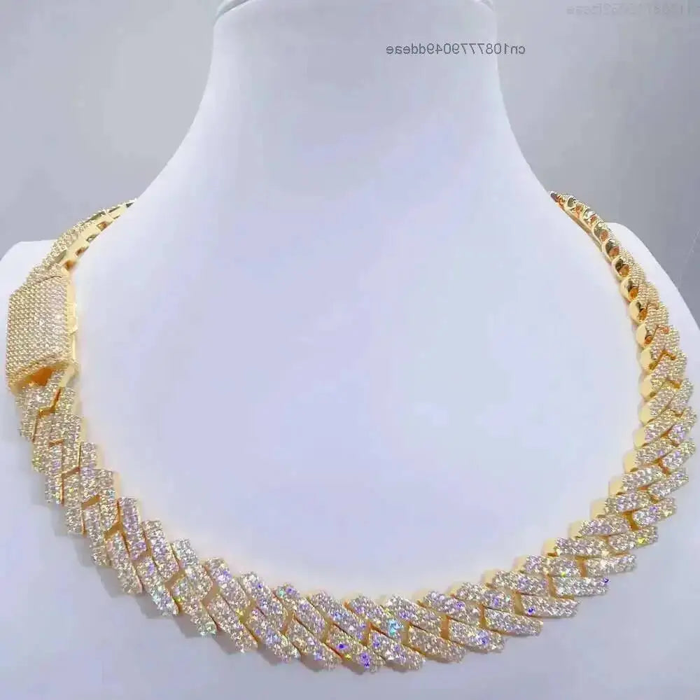 Gra Certificated Pure 925 Sterling Silver Added 18k Gold Plated 10mm Chains Vvs Moissanite Miami Cuban Link