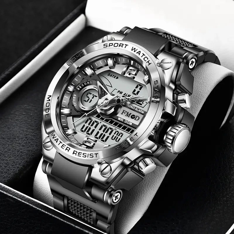 Digitale Herren-Stahl-Militär-Armbanduhr LED Quarz-Uhr Sportuhr Herren Große Uhren Herren Relogios Masculino