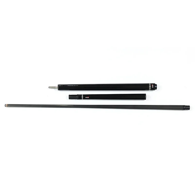 Two black pool cues on a white background