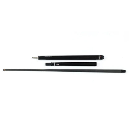 Two black pool cues on a white background