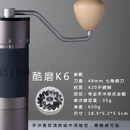 Kingrinder K4 /K6 manuelle Kaffeemühle tragbare Mühle 420er Edelstahl 48mm Edelstahl Titanbeschichtung Mahlwerk