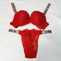 Neue V Damen Sexy BH und Höschen Set Bequemer Push-up Shapewear Verstellbarer Gepolsterter geraffter Spitzen Dessous Set