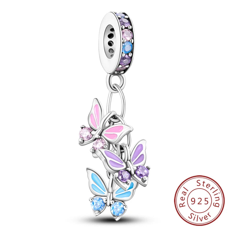 Charm 925 Sterling Silver Pink Pendant Charm Fit Original Charm Bracelet Necklace Beads DIY Jewerlry Accessories