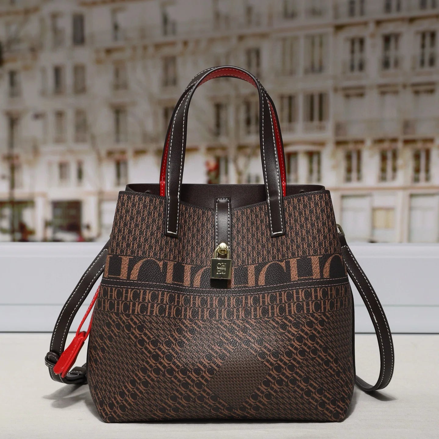 CH Women's High-Quality PVC Crossbody Bucket Bag Classic Printed Letter Design Luxury-Inspired Large Capacity Tote