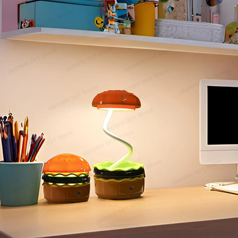 Cute Hamburger LED Desk Lamp Creative Burger Light Rechargeable Cartoon Night Light Eye Protection Kids Reading Lamp