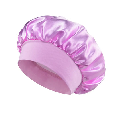 Damen Satin Haube Schlafhaube Haarpflege Seidenhaube Einfarbige breitkrempige Schlafhaube mit elastischem weichen Band