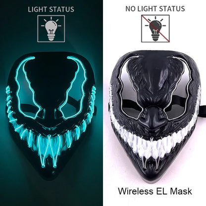 Drahtlose Neon-LED-Reinigungsmaske, im Dunkeln leuchtende Cosplay-Horrormaske, Halloween-Maskerade-Partymasken, leuchtende, lustige Verkleidung