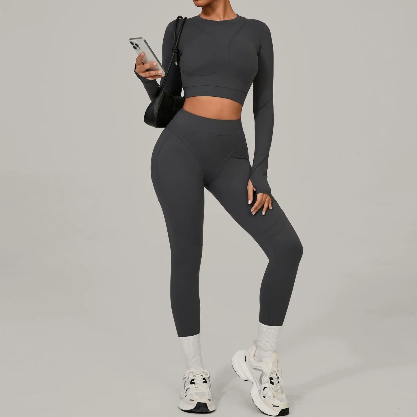 Seamless Yoga Sets Sports Fitness Hip-lifting High Waist Skinny Long-sleeved Suit Running Workout Gym Leggings Sets Women XP160