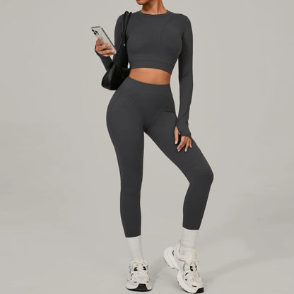 Seamless Yoga Sets Sports Fitness Hip-lifting High Waist Skinny Long-sleeved Suit Running Workout Gym Leggings Sets Women XP160