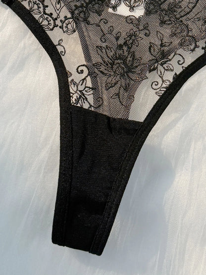 2-piece women's black comfortable lightweight bow semi transparent lingerie set ZA824057