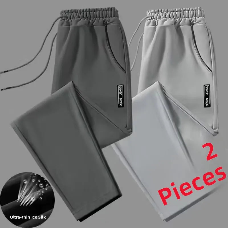 Cheap Thin Ice Silk Work Pants for Men Summer Wear Resistant Low Waist Straight Leg Casual Trousers for Office And Constructi...