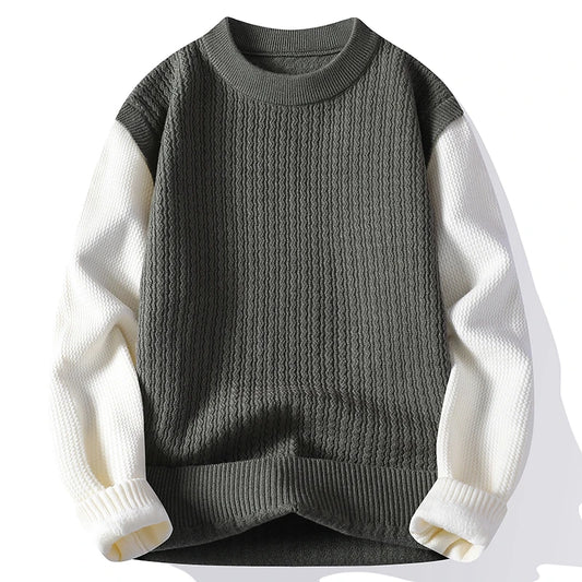 Men's O-Neck Patchwork Long Sleeve Knit Sweater Casual
