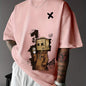 Herren T-Shirt aus 100% Baumwolle, modisch, leger, sportlich, locker, mit trendigem Puppen-Graffiti-Print und Rundhalsausschnitt, Kurzarm
