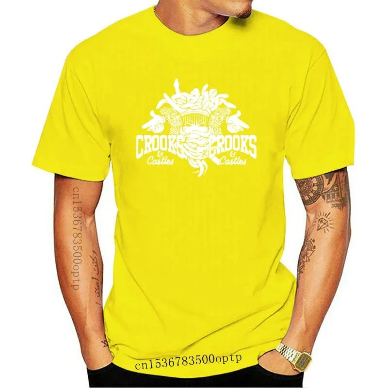New Crooks Castles Logo Black T Shirt Herren Damen Unisex Tumblr Tee Sleeve Harajuku Tops