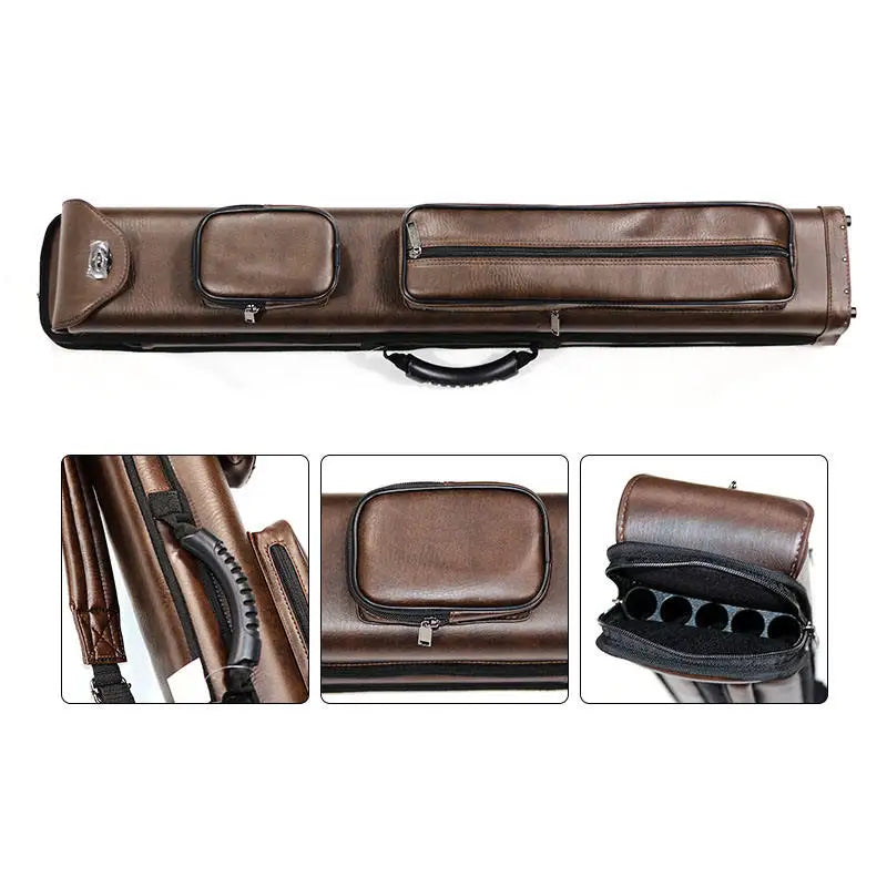 Premium Quality 3B5S PU Leather Brown Classic Design 1/2-PC 8 Hole Billiards Cue Stick Box/Bag for Pool Sports